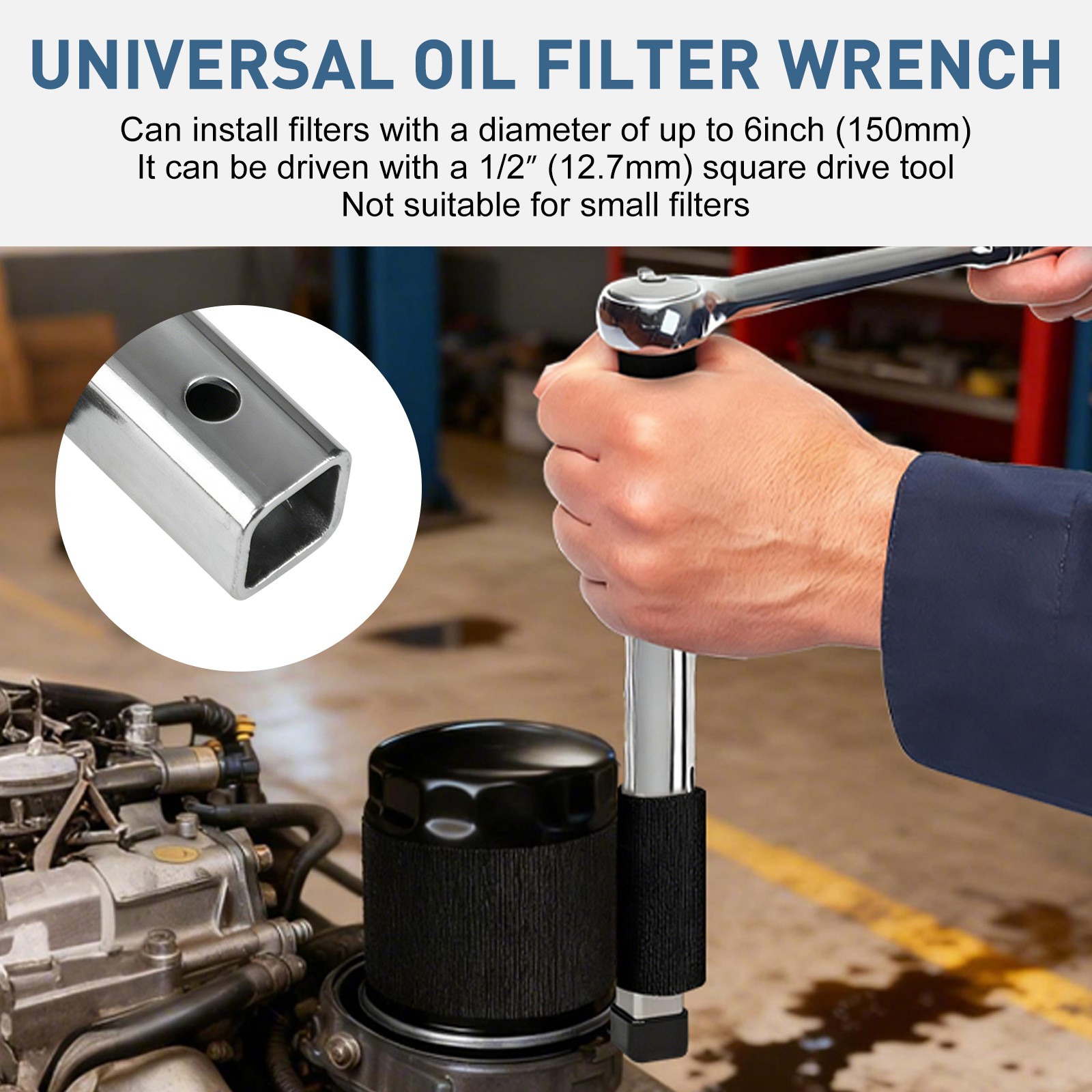 Nylon Strap Oil Filter Wrench 1/2″ Drive Adjustable w/ Magnetic Drain Plug Tool