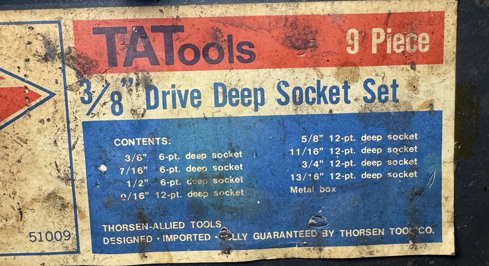 Vintage Tatools (Thorsen Tool) 3/8″ Drive 9 Pc Deep Socket Set + Case Japan