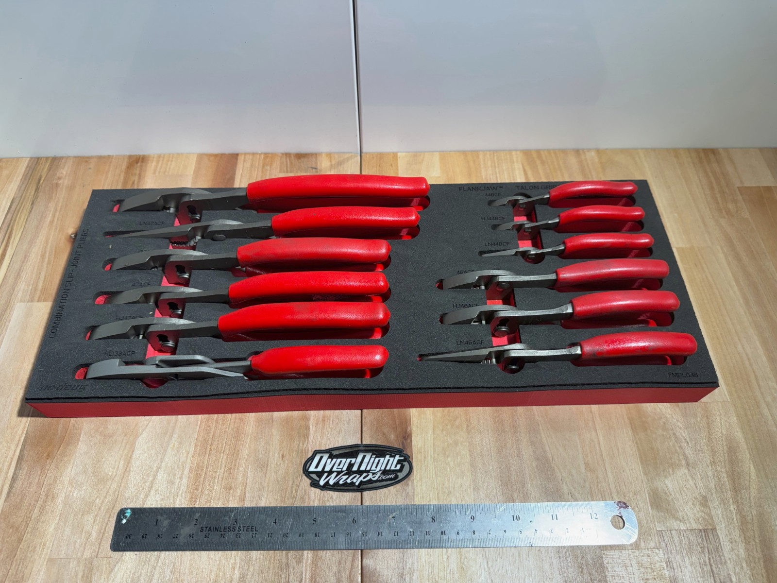 Snap-on Tools USA RED 12pc Master Slip Joint Pliers Foam Set PLSJ1200FR