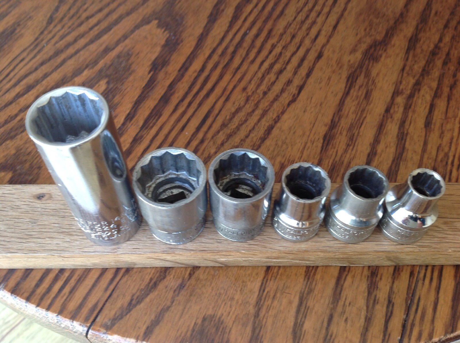 6 Halfords Sockets 1/2″ To 3/16″Whitworth With 1/2″Drive & 7/16″w Plug Socket.