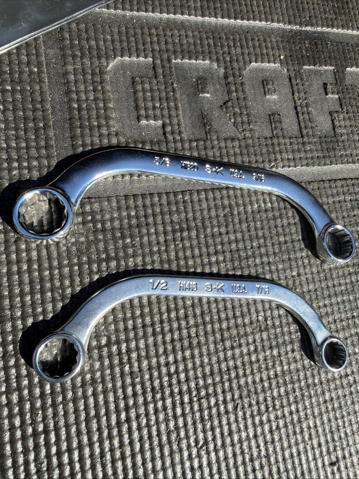 Rare SK Tools USA 2pc Obstruction Distributor Crescent Moon Wrenches H1600 H1820