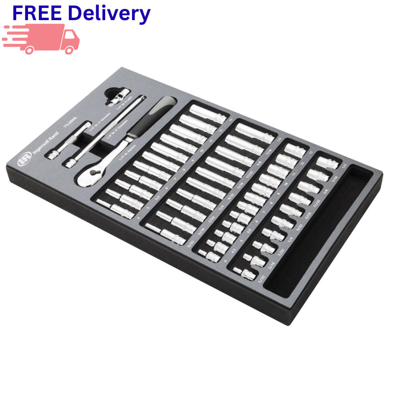 Ingersoll Rand 47 Pc 1/4″ Drive SAE Metric Socket Set Ratchet Tool Kit Chrome
