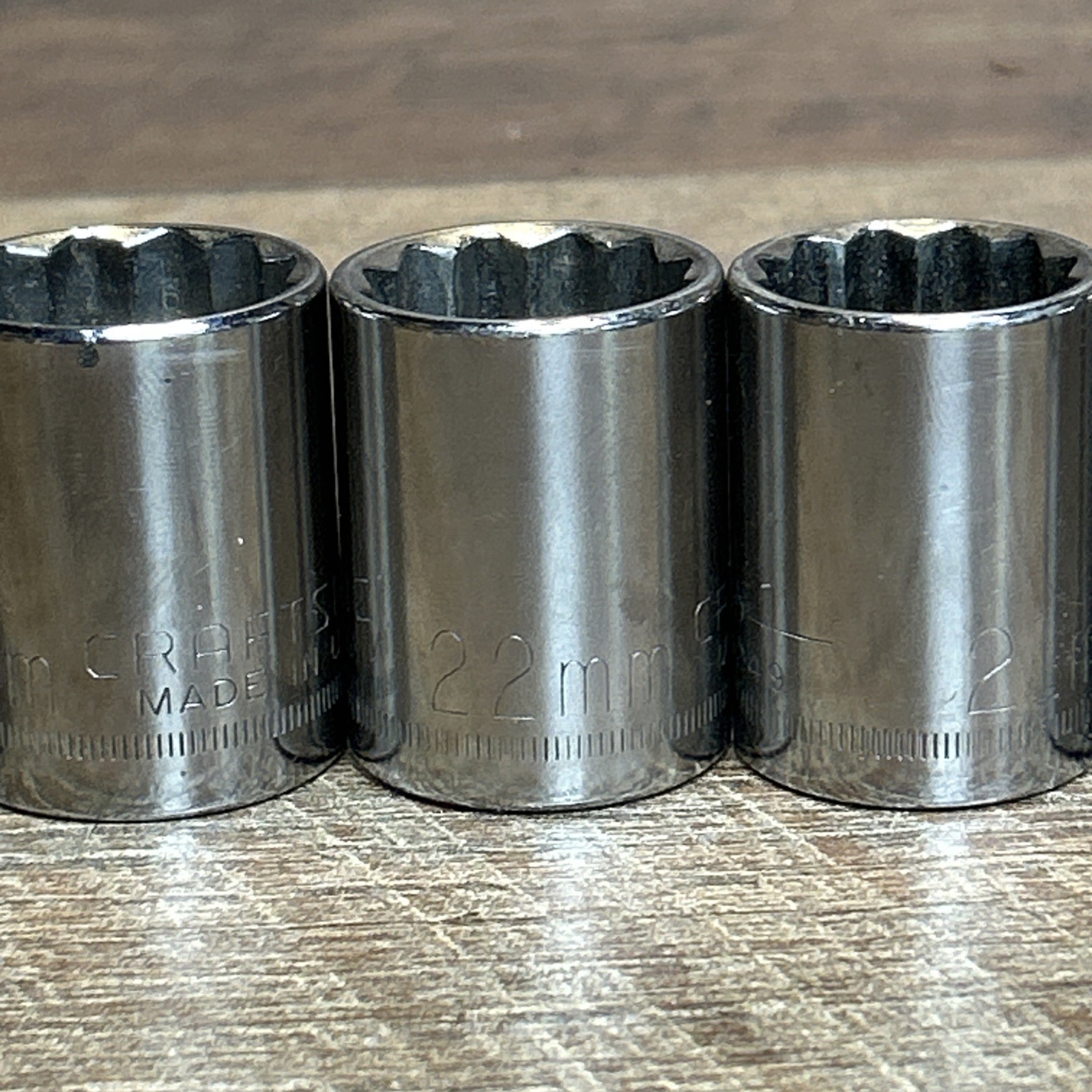 10 Piece Vintage Craftsman 1/2″ Drive 12 Point Metric Socket Set Made In USA