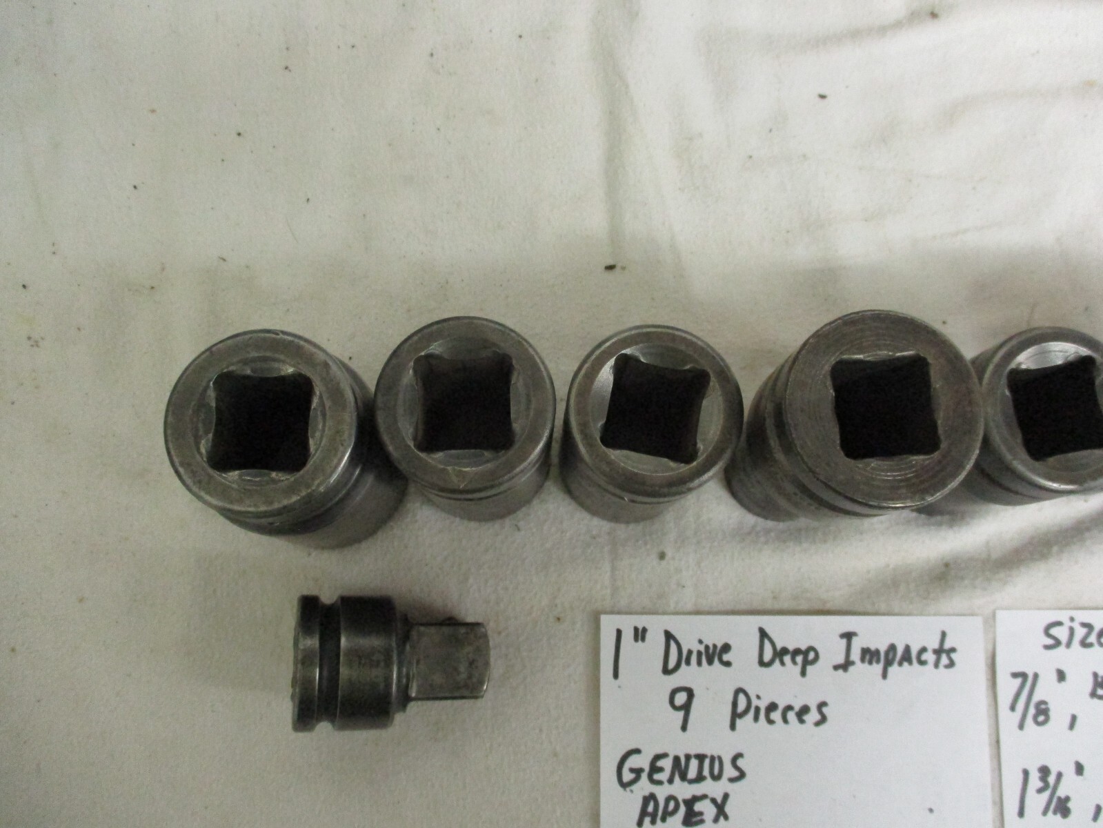 LOT of 9 Genius Tools 1″ Drive Deep Impact Sockets 6 Point SAE W/Sunex Adaptor