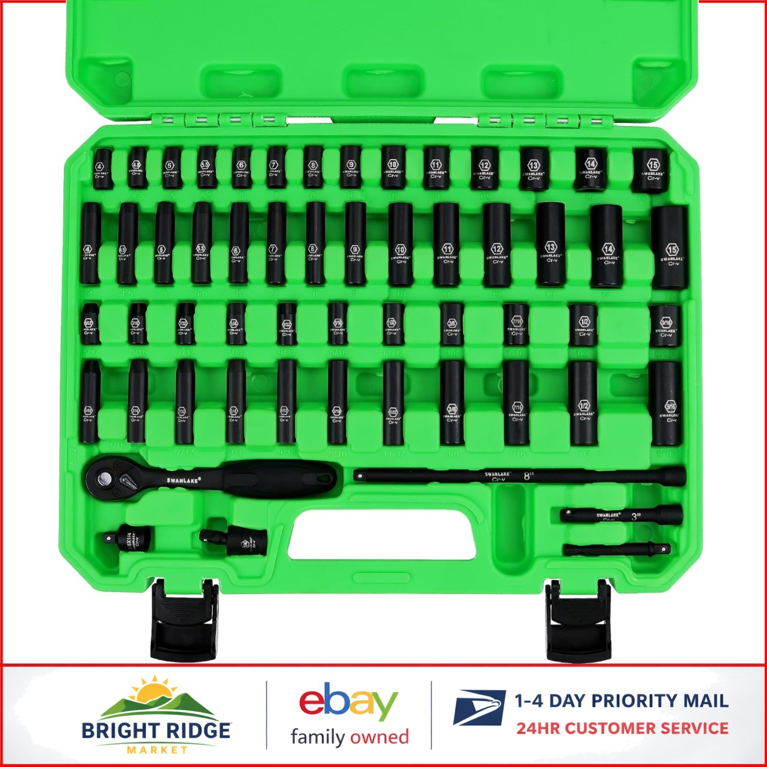 Impact Socket Set with Standard SAE and Metric Sizes for Versatile Applications
