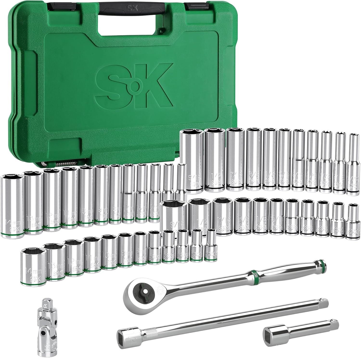 SK 1/4″ Drive Socket Set with 216-P Quick-Release Ratchet, 50-Piece, One Size