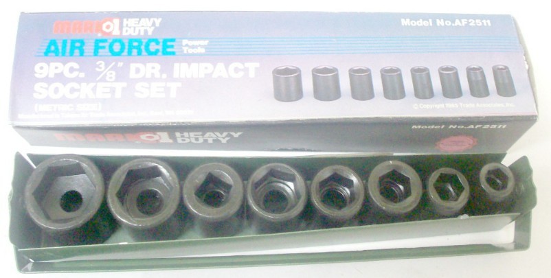 Heavy Duty 9 Pieces Metric Impact Sockets Set with Metal Carry Case – 3/8″ Drive