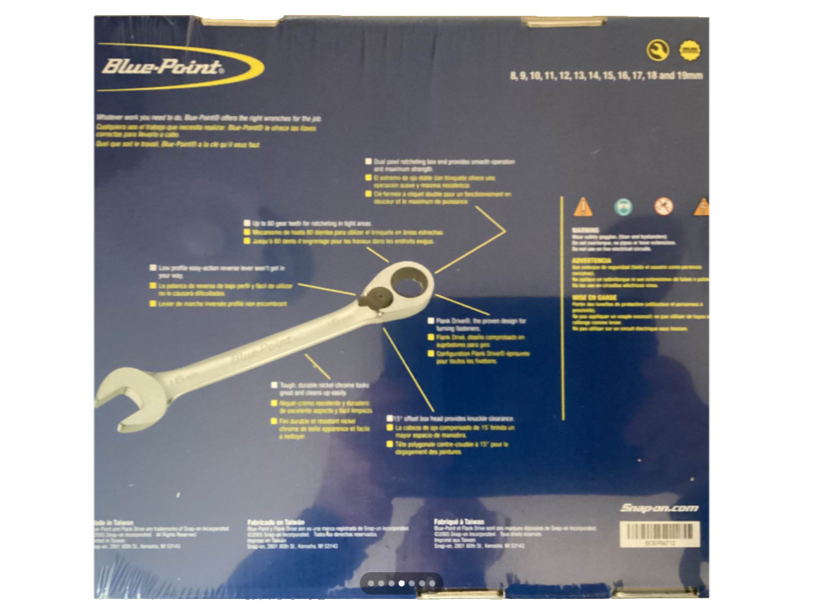 BLUE POINT By SNAP ON NEW 12 Piece Metric Ratcheting Chrome Wrench Set BOERM712