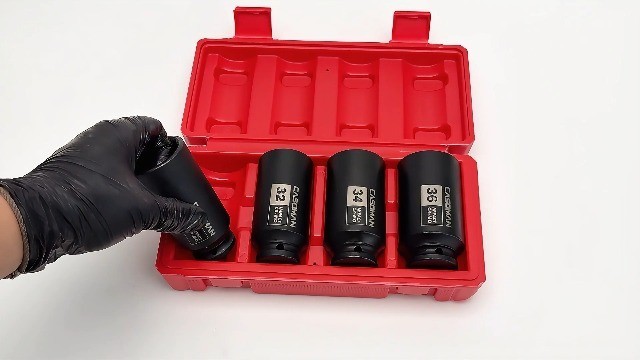1/2″ Drive Deep Spindle Axle Nut Impact Socket Set, 12 Point Metric, CR-MO, 30-3