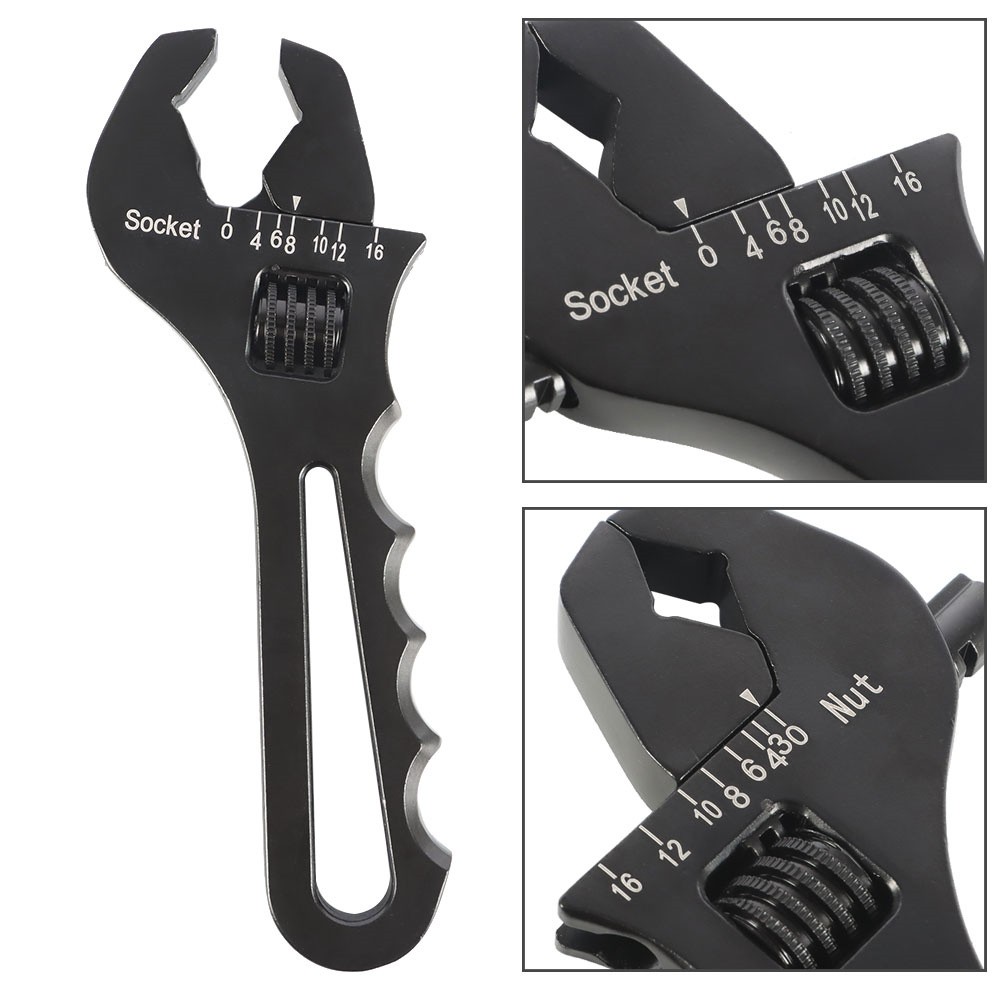 Hose Fitting Wrench Spanner Lightweight Adjustable Aluminum 3AN-16AN Black