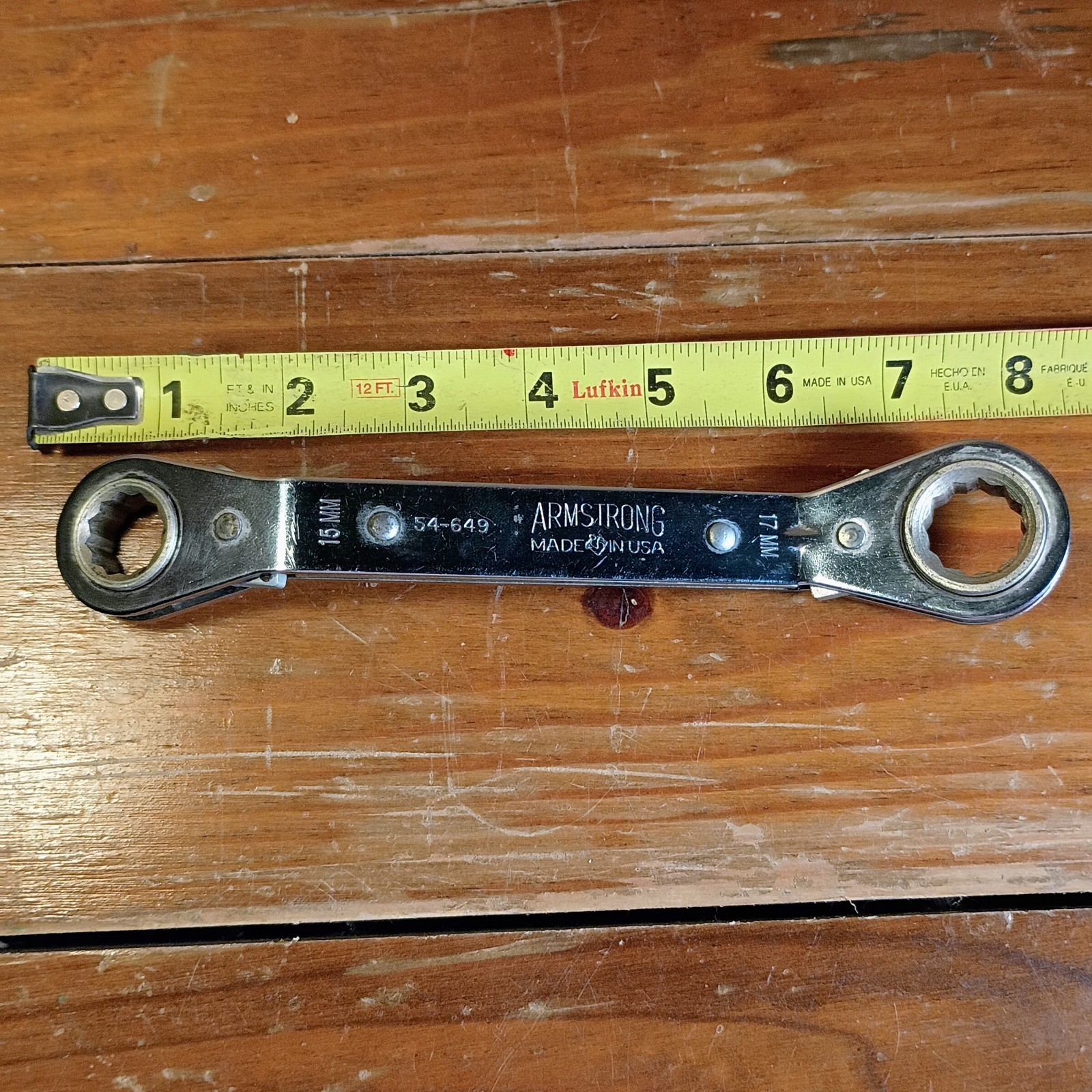 1990s Armstrong Made In USA 12 Point Offset Ratcheting Box End Wrench 15mmx17mm