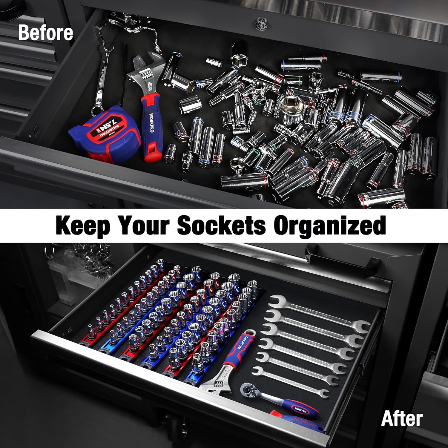 Magnetic Socket Organizer, 1/4-Inch Drive Aluminum Alloy Socket Rail