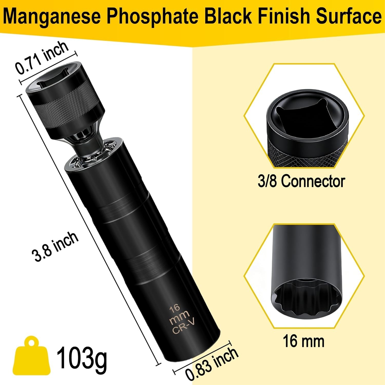 Versatile 16mm Magnetic Spark Plug Socket – 360° Rotation for Easy Use