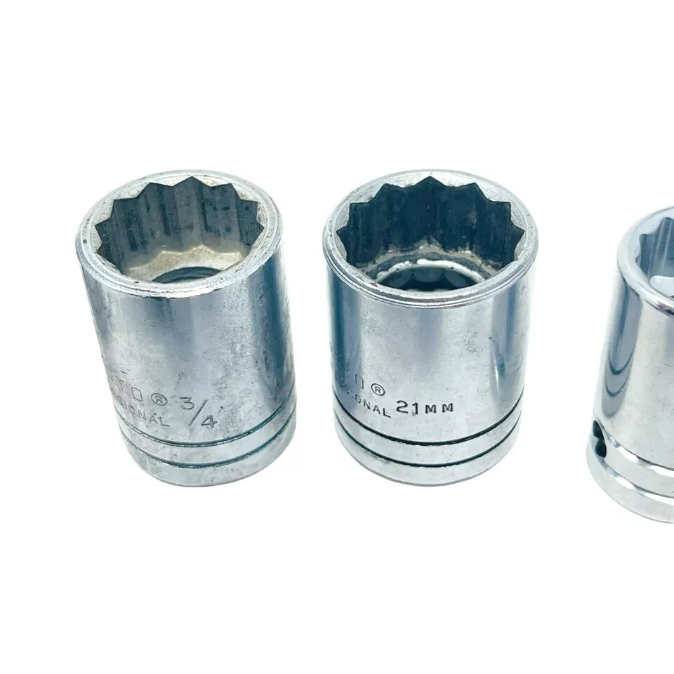 11 Pcs Bonney, Proto, Stanley 3/8 in Extension and 1/2 in Drive Socket Set, USA