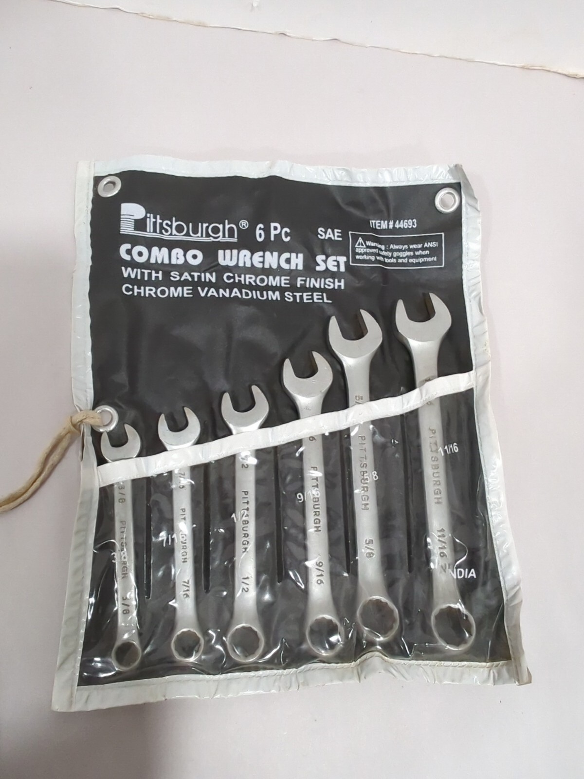 Pittsburgh Combination Wrench Set 6 Pc SAE CV Satin Chrome 3/8″ – 11/16 12 pt