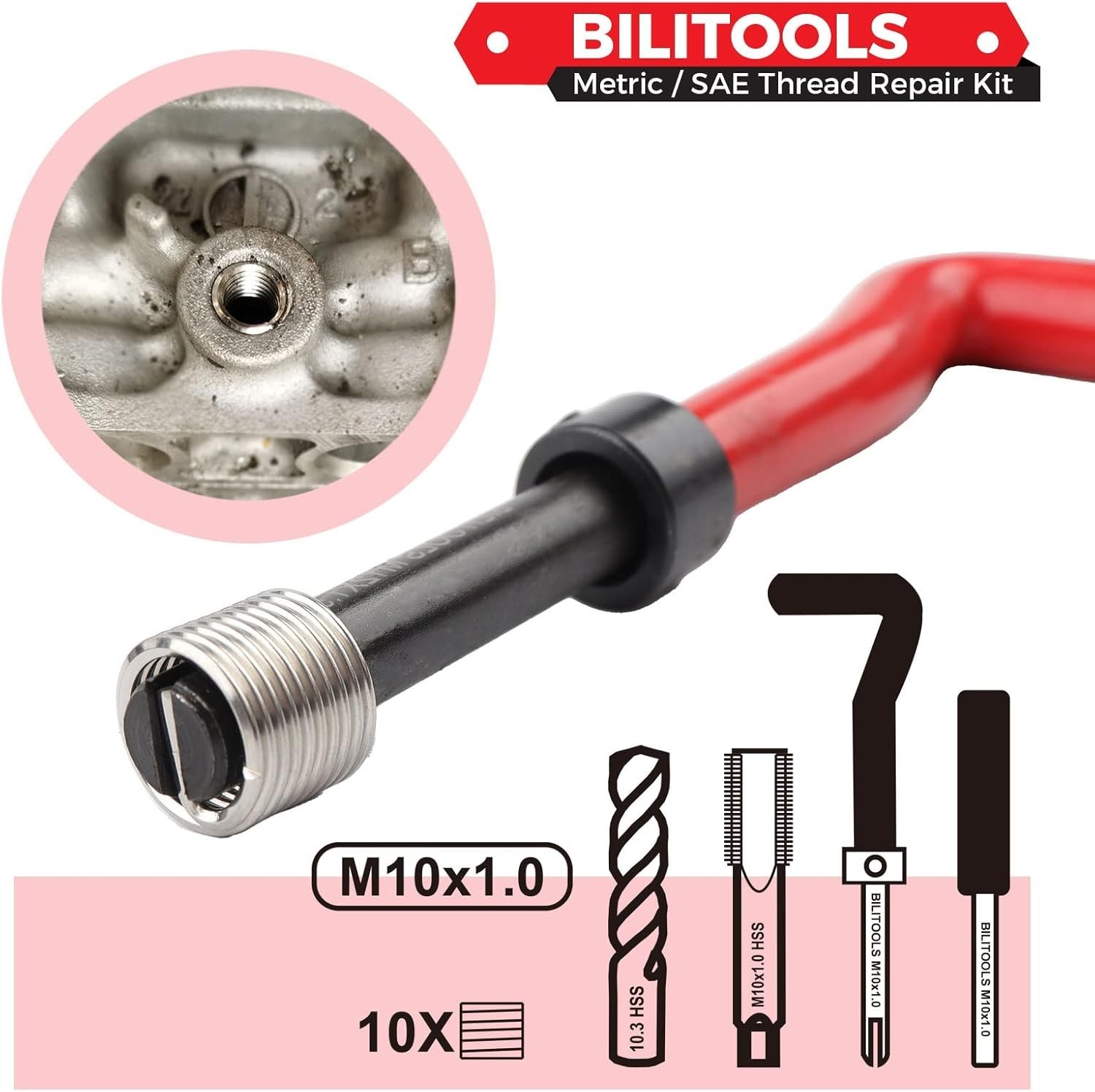 Complete M10x1.0 Thread Repair Kit in Iron Case – For Automotive & Plumbing