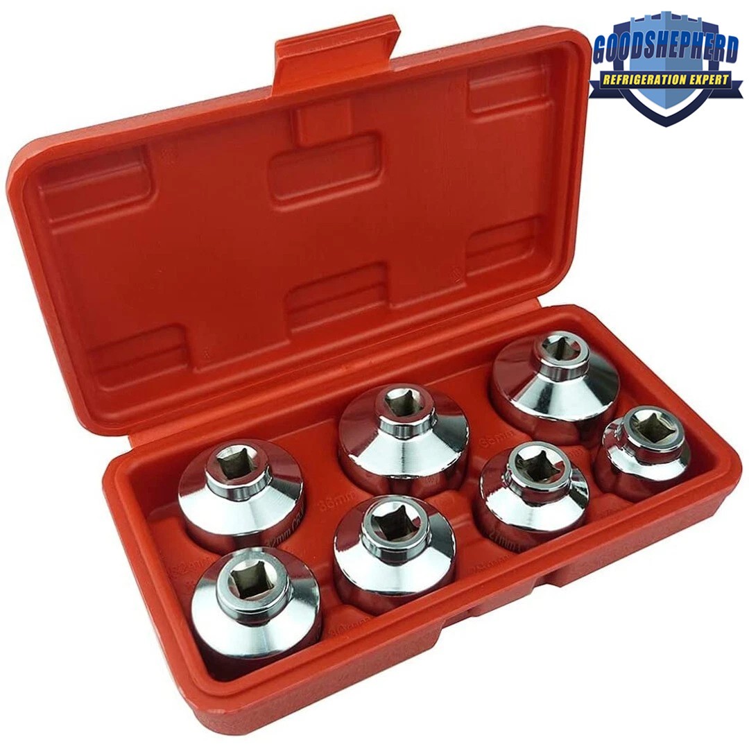 7-Piece Paper Cartridge Housing Oil Filter Cap Wrench Socket Set Tool Kit w/ Box
