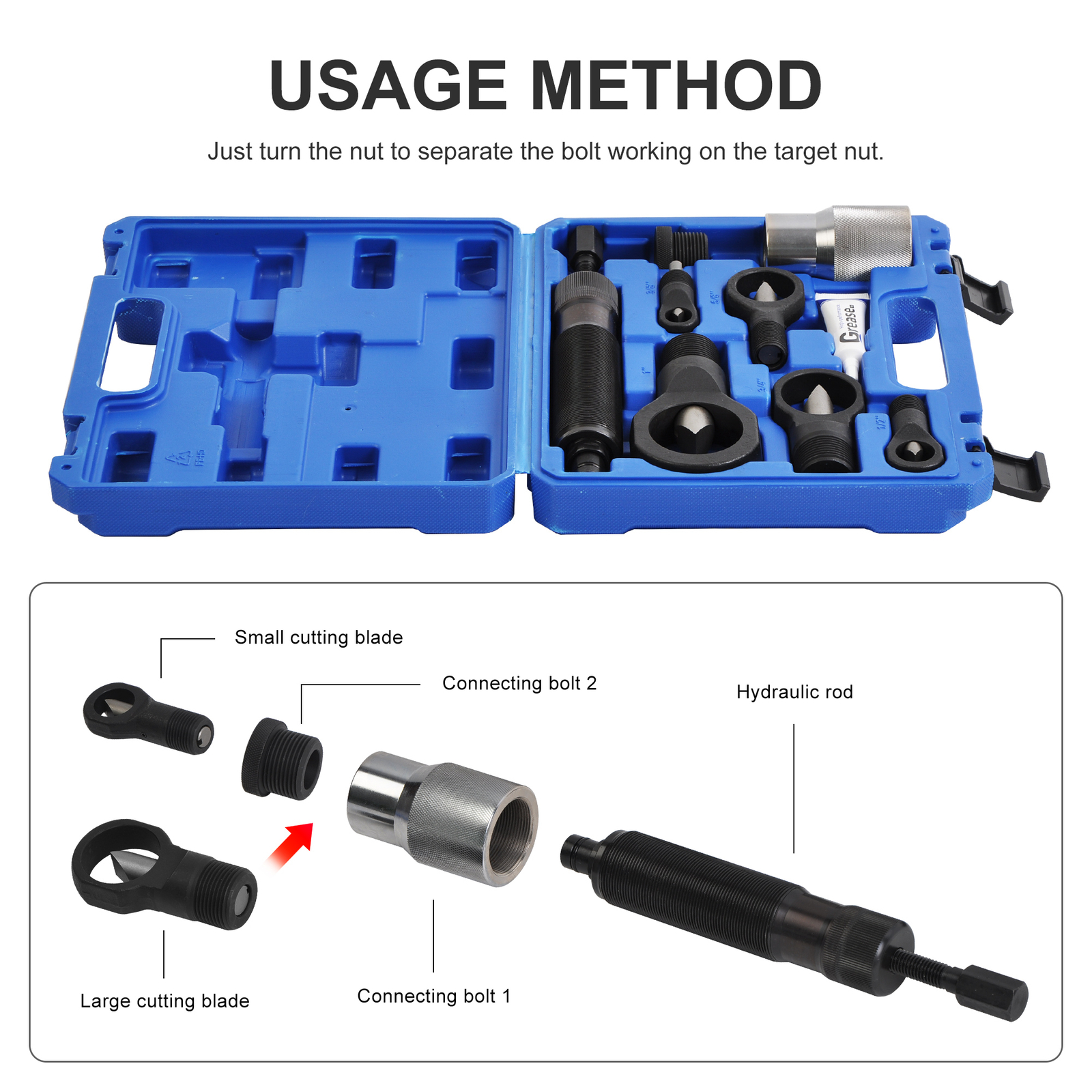 Hydraulic Nut Splitter Kit Breaker Separator Extractor Tool w/ 10T hydraulic ram