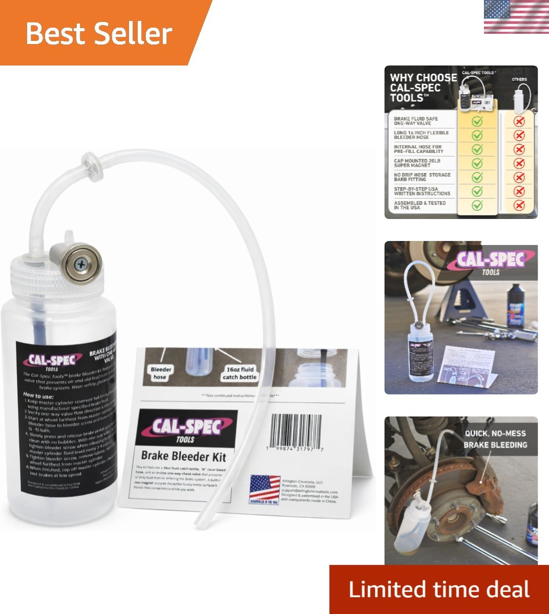 USA-Made 16oz Brake Bleeding Tool with High-Strength Magnet & Check Valve Design