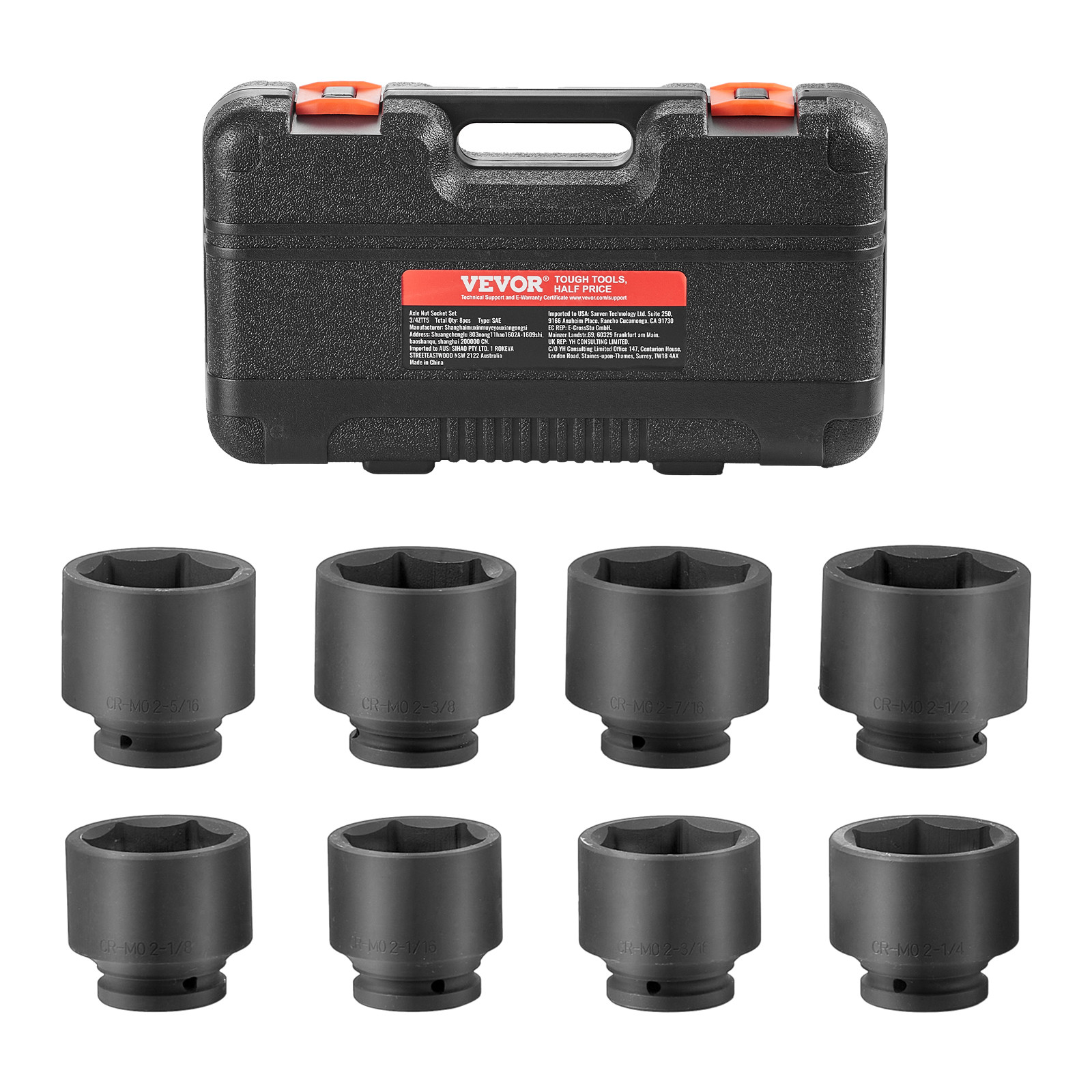 VEVOR Axle Nut Impact Socket Set 3/4″ Drive 6-Point 8PCS SAE Spindle Nut Socket