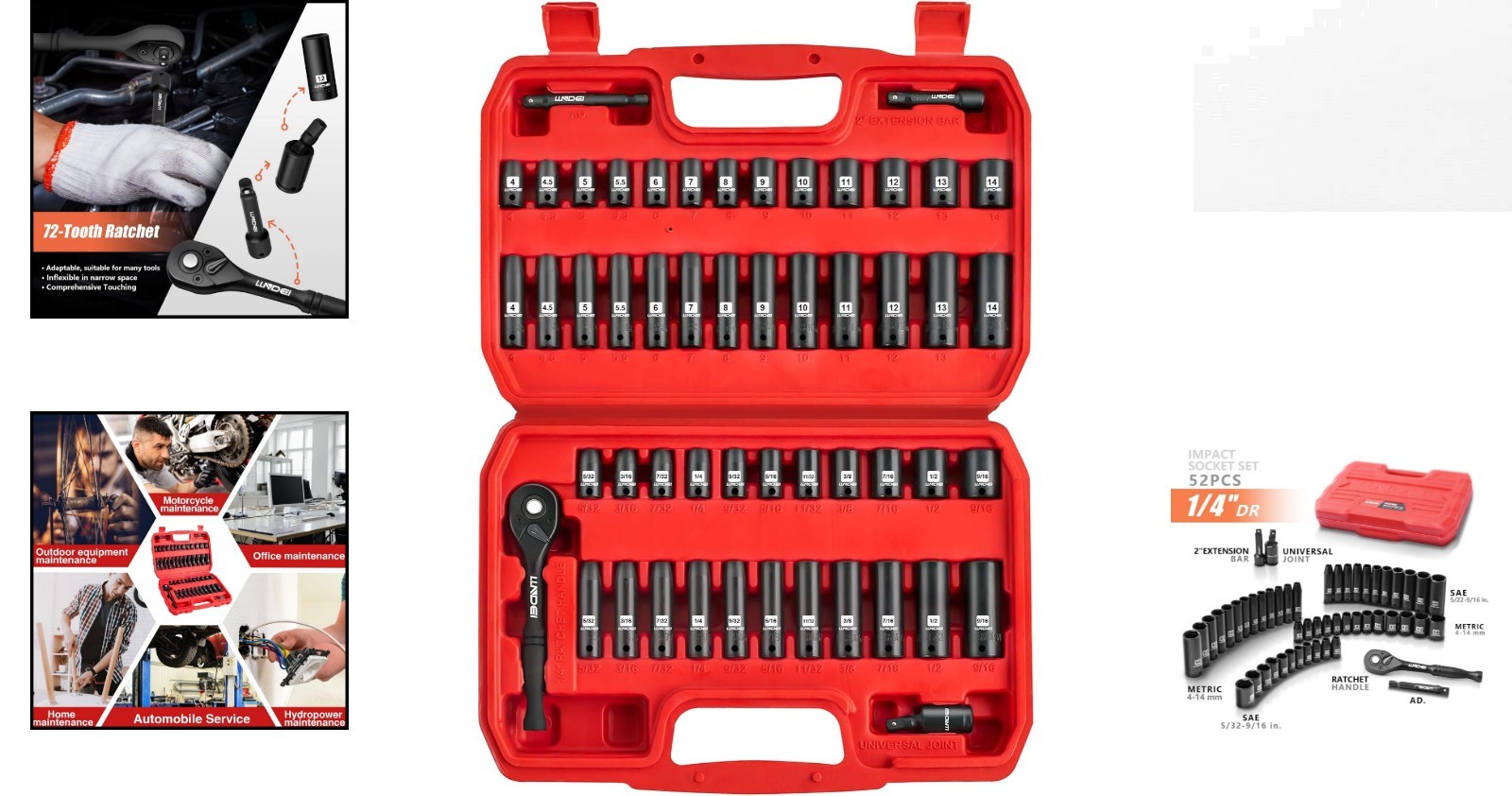Durable 1/4″ Drive Impact Socket Set – 52 PCS With SAE & Metric Sockets Included