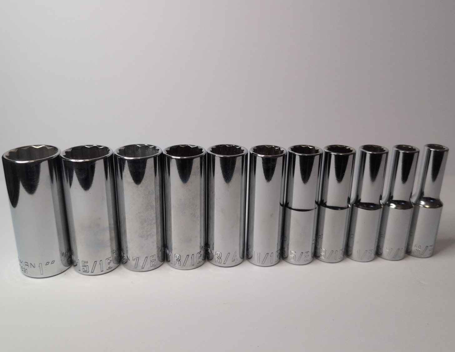Craftsman 11Pc 12Pt 1/2″ Drive SAE Deep Socket Set 3/8” – 1” EUC