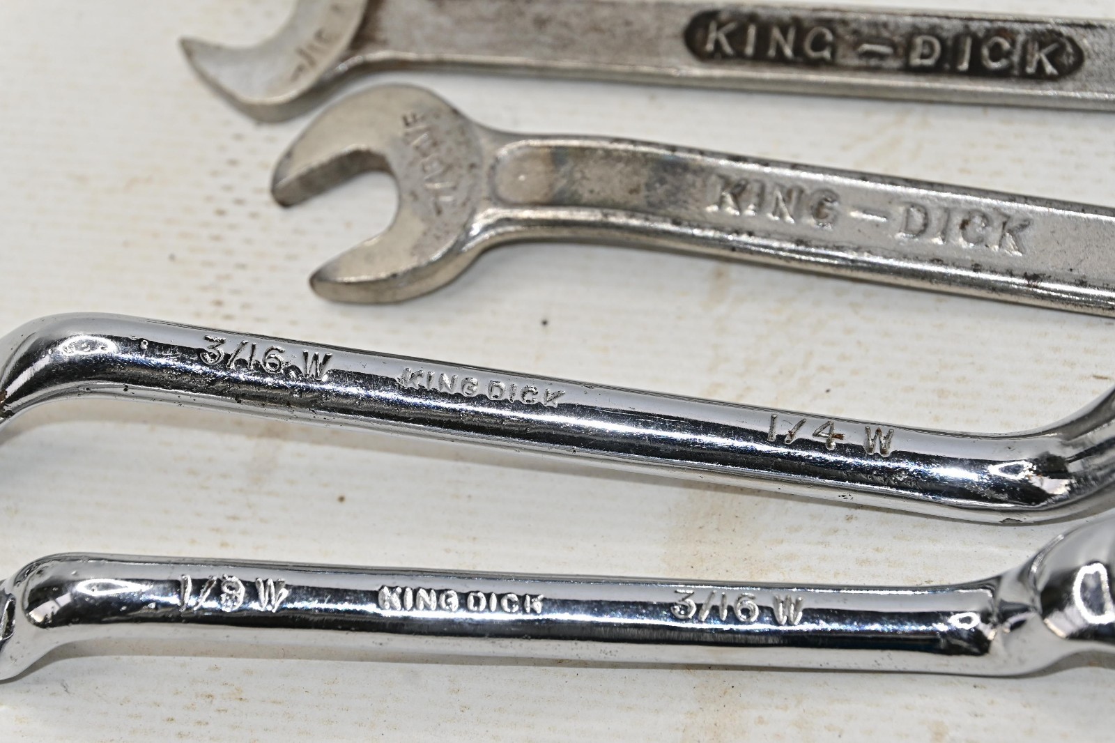 Vintage 7 King Dick AF / W open ended / cranked ring Spanners as photos British