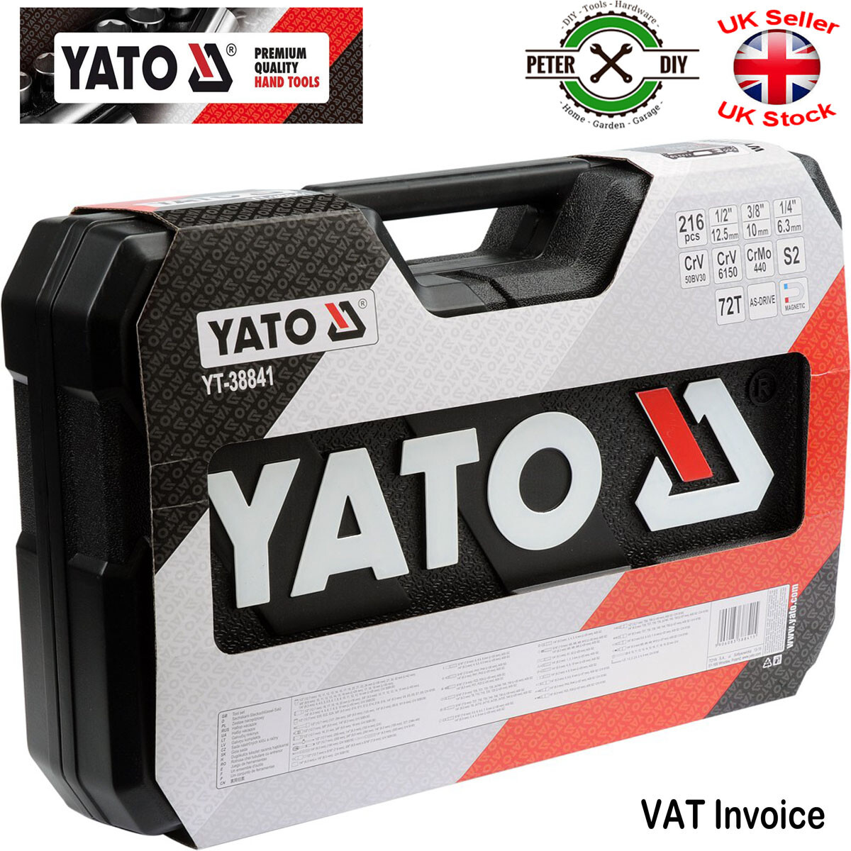Socket Set 1/2 1/4 3/8 Yato Ratchet Tools Toolbox YT-38841 + YT-7220 -217 PCS