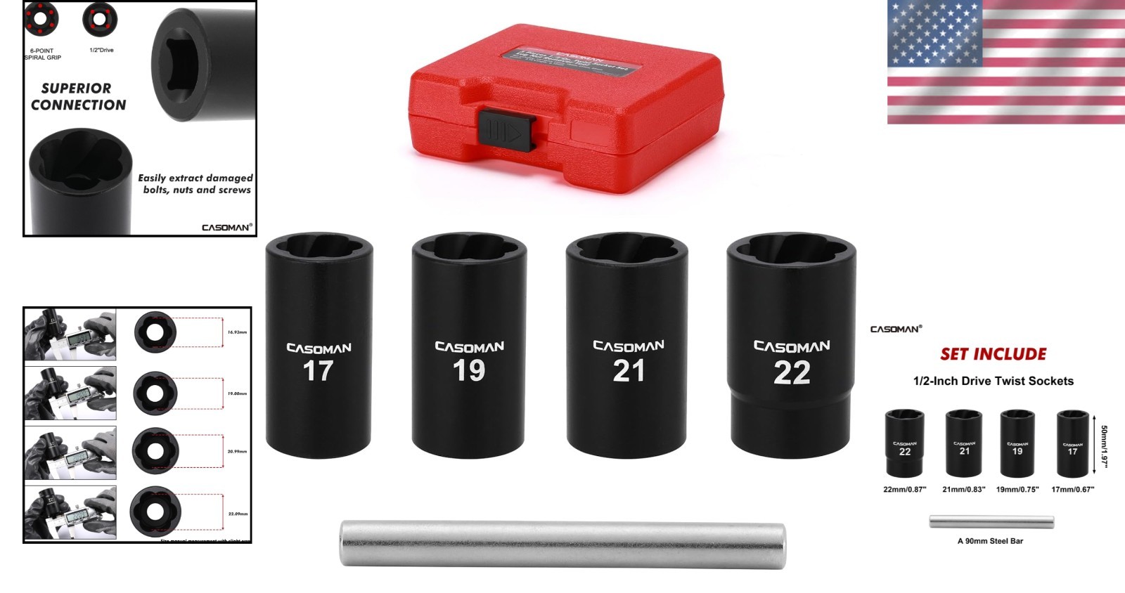 Corrosion-Resistant 5-Piece 1/2″ Dr. Twist Socket Set – Heavy-Duty Tools