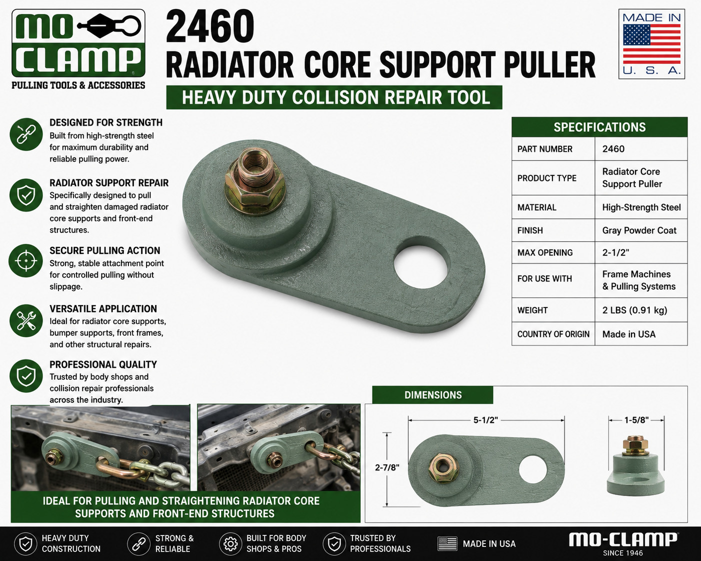 MO-CLAMP 2460 Radiator Core Support Puller Auto Body Collision Repair Tool