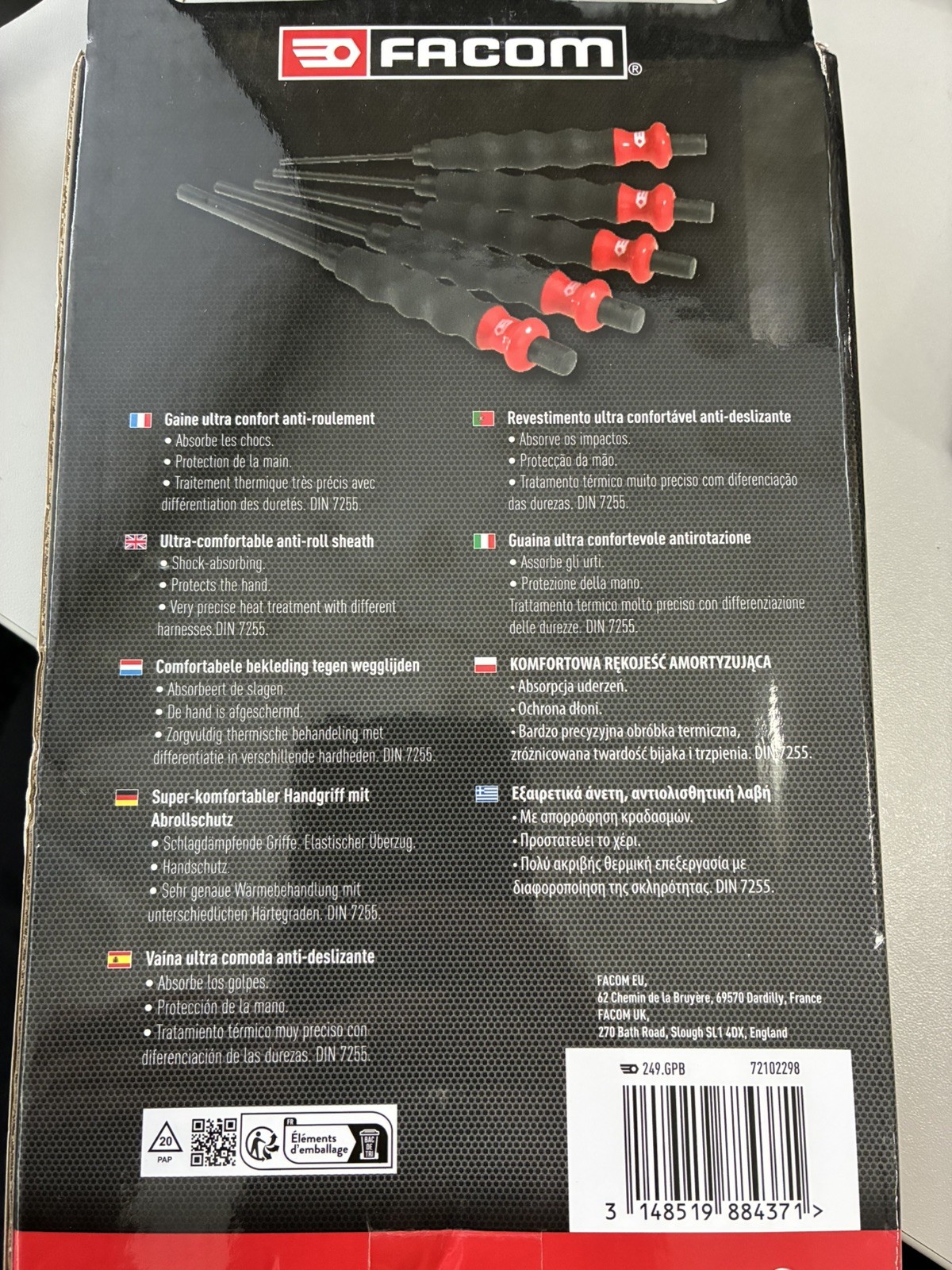 FACOM SPECIAL 5 PIECE SHEATHED ANTI VIBRATION DRIFT PUNCH SET IN HOLDER 249.G