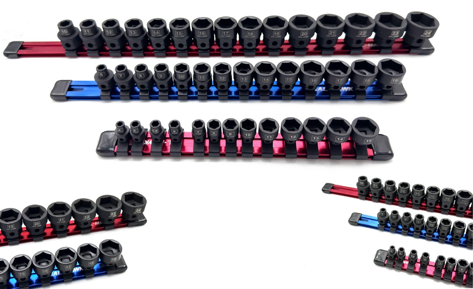 42PC. 1/4″,3/8″,1/2″ Drive Nano Low profile Impact socket set METRIC w/ Holders