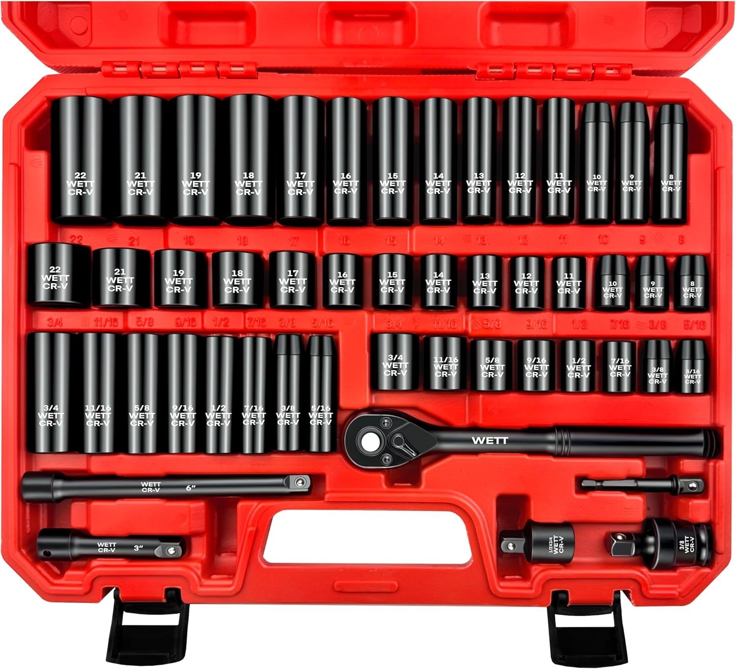 Comprehensive 50Pcs 3/8″ Drive Impact Socket Set – Includes Ratchet & Extensions