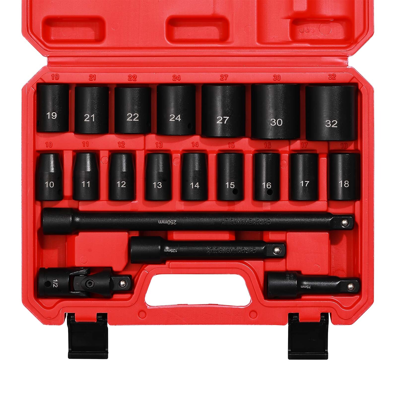 20PCS 1/2″ Drive Shallow Impact Socket Set Metric 10mm-32mm CR-V 6-Point