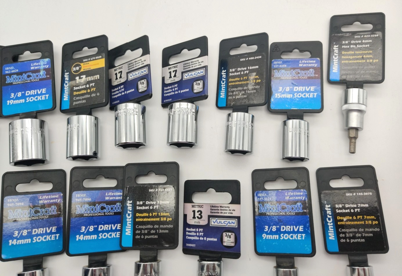 14pc Assorted Lot of 3/8″ Drive Sockets, Metric Deep Well, Regular and Hex Bit