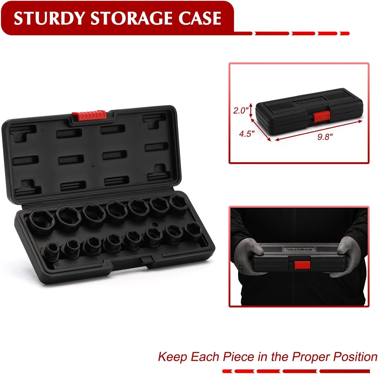 15PCS 1/2″ Drive Low Profile Nano Impact Socket Set Metric 10mm-24mm, CR-MO