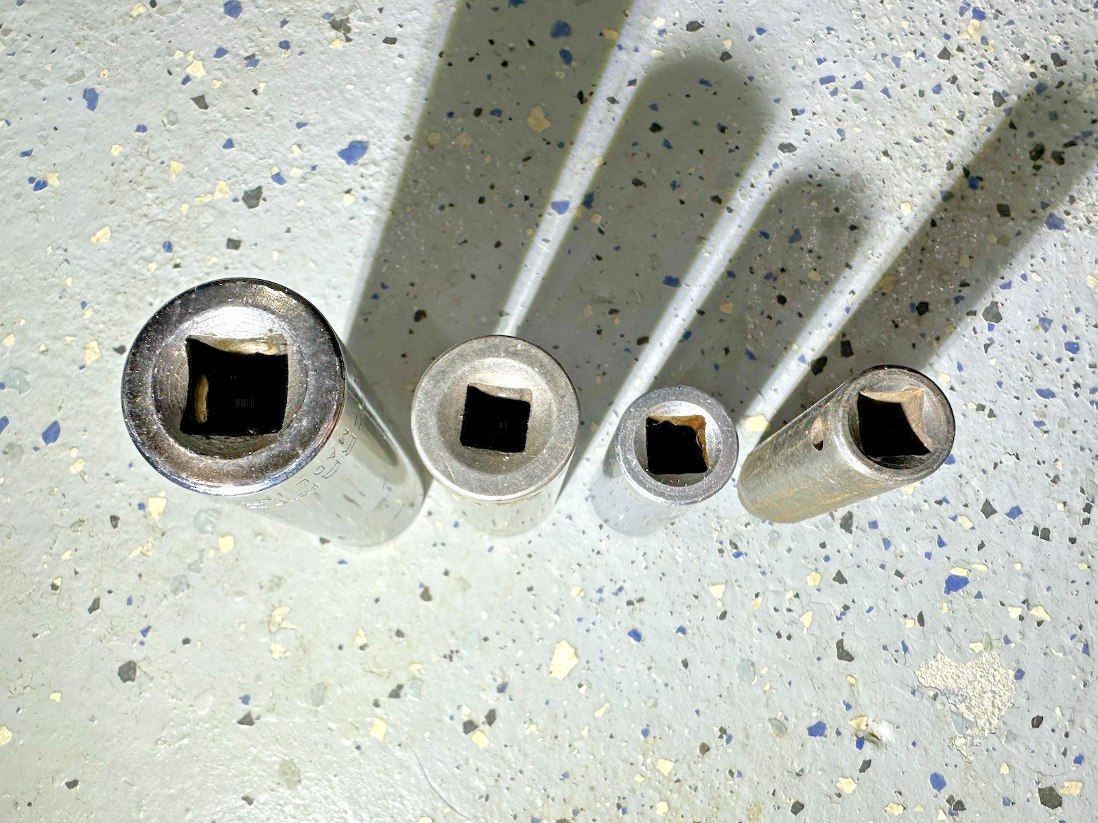 Lot of 4 SAE Standard Deep Sockets – 3/8in, 9/16in, 3/4in, 13/16in