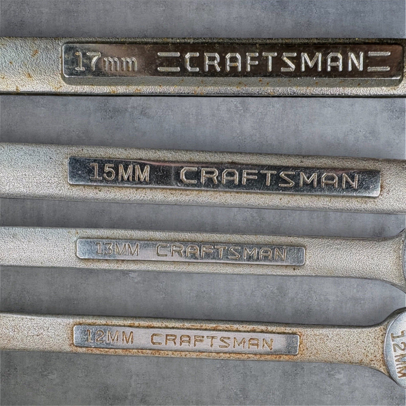 Vintage Craftsman USA Wrench Lot Metric 12mm-17mm Raised Panel Estate Find RUSTY