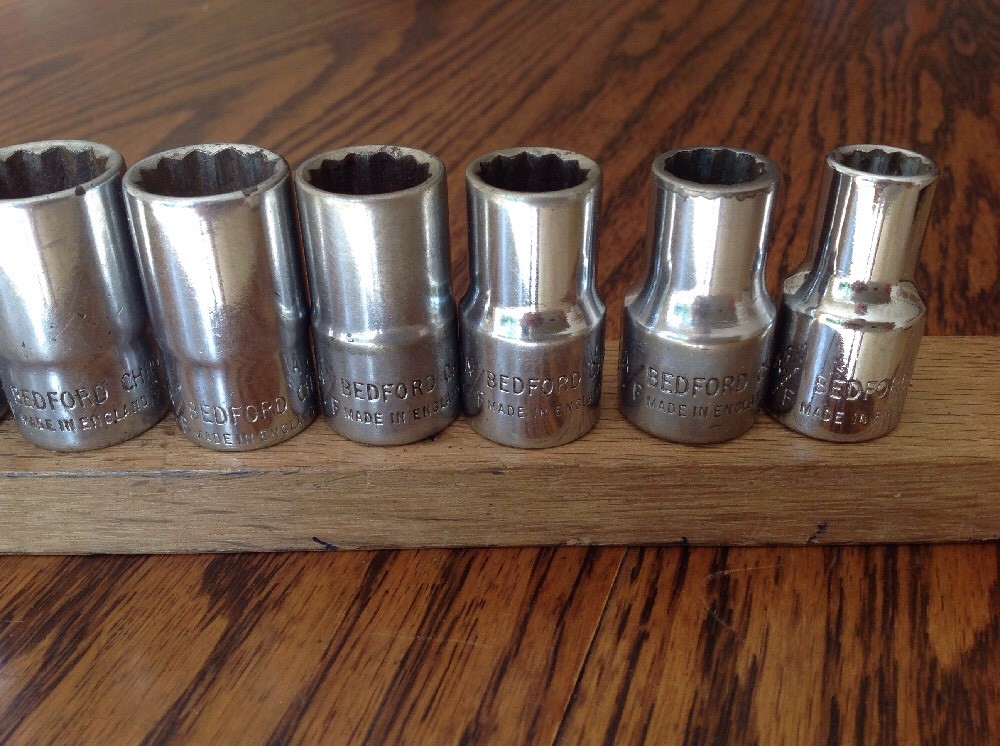 12 Bedford Sockets 1-1/8″ To 7/16″AF With 1/2″ Drive.A.