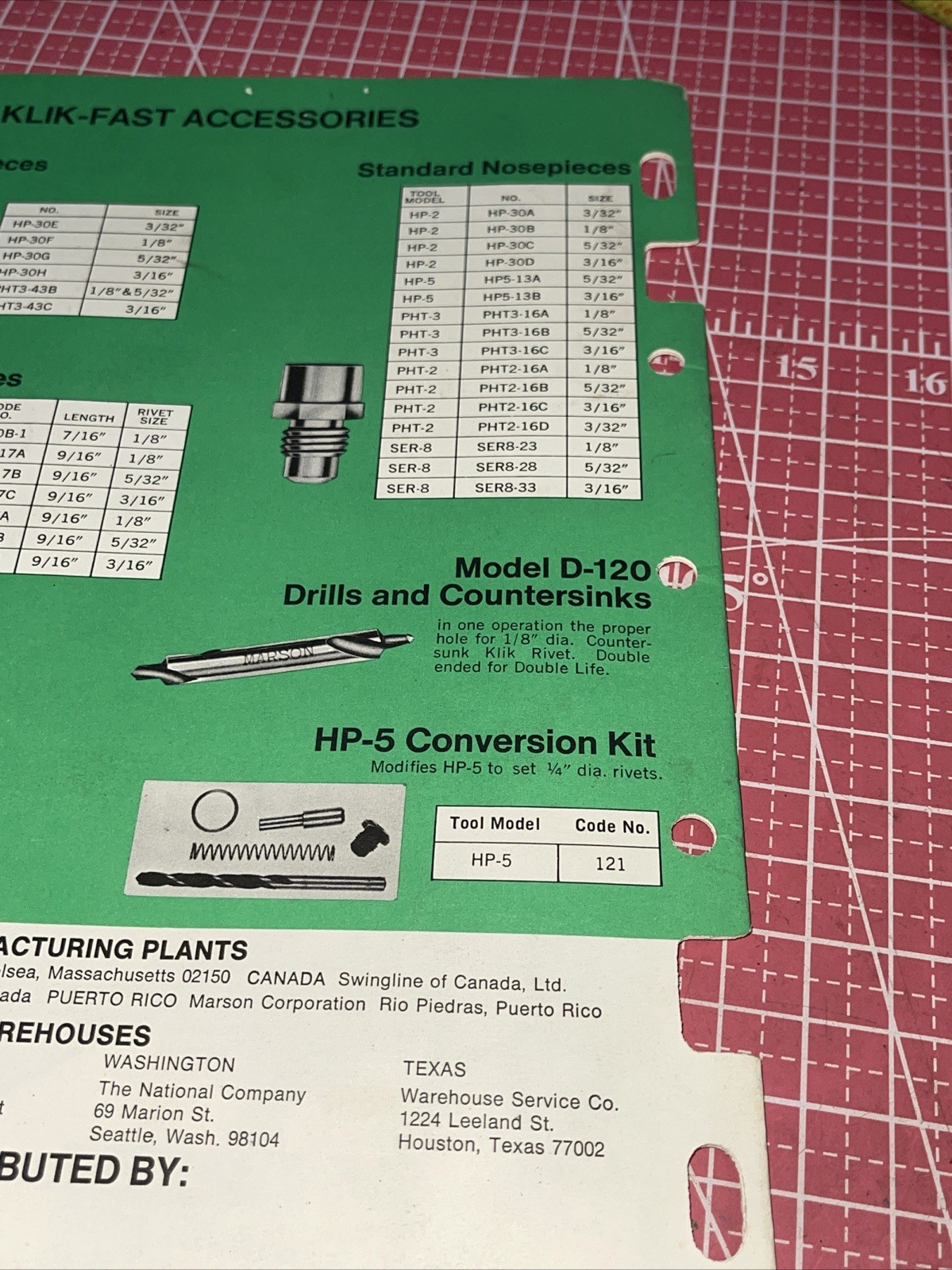 1969 MARSON USA KLIK-FAST Rivets 200-019 RIVET TOOLS Catalog Vintage Swingline
