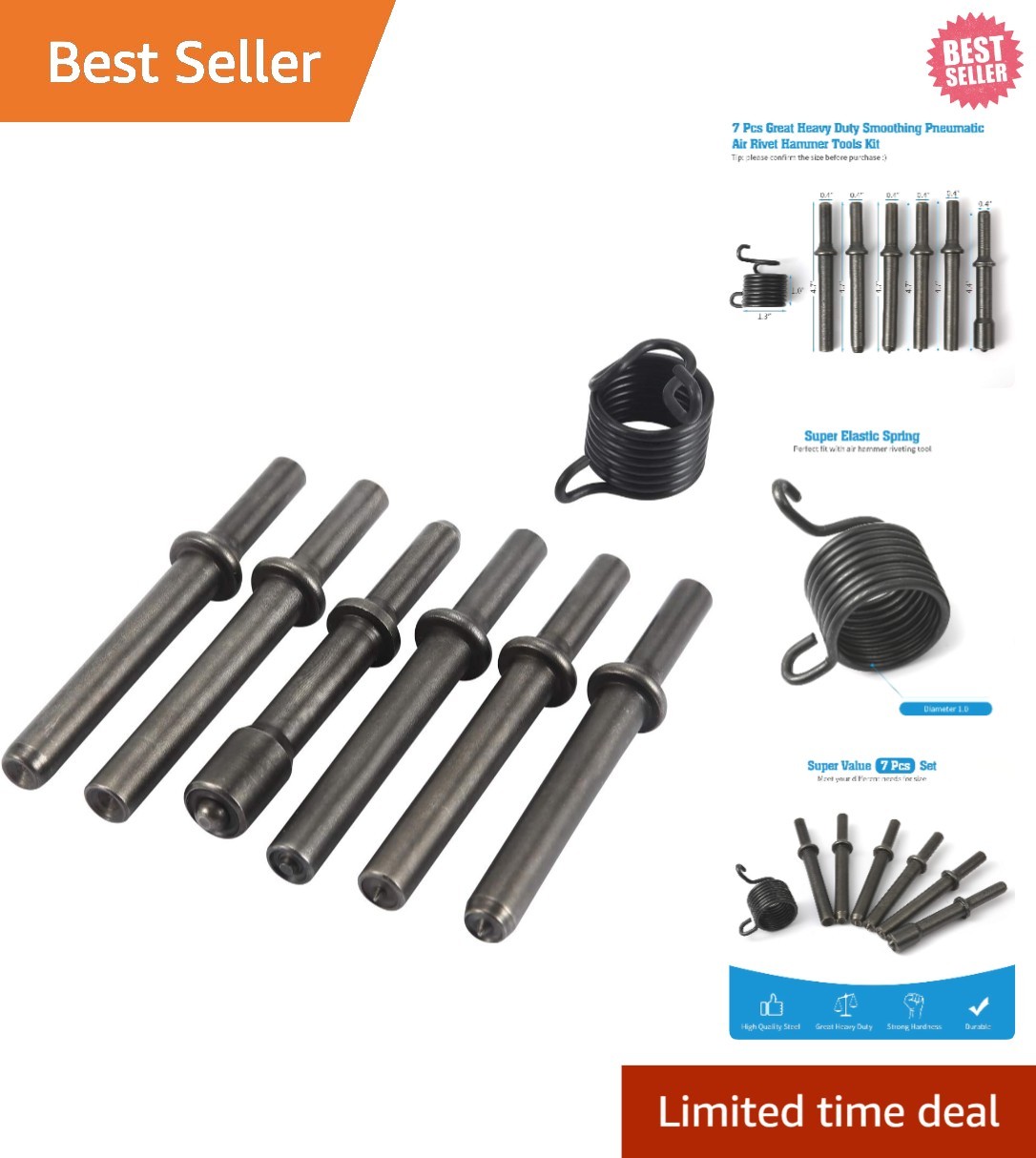 7 Pcs Great Heavy Duty Smoothing Pneumatic Air Rivet Hammer Tools Kit Black