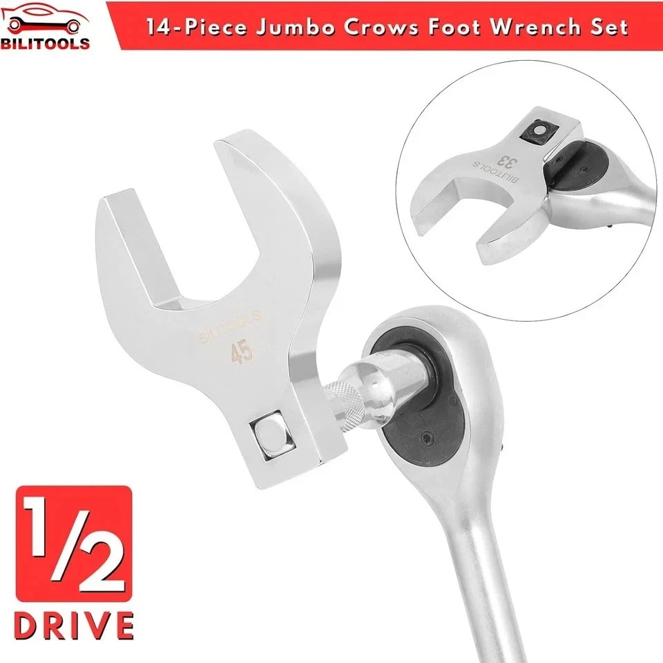 Jumbo Crowfoot Wrench Set – 14-Piece 1/2″ Drive, Metric 27-50mm, Rust-Resistant
