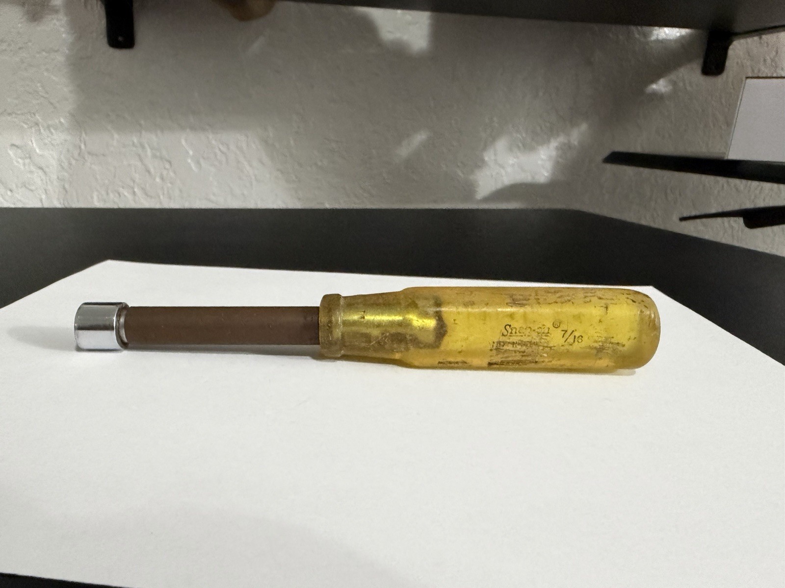 Snap On Tools 7/16″ Nut Driver Hallow Shank Clear Yellow Handle ND114 USA