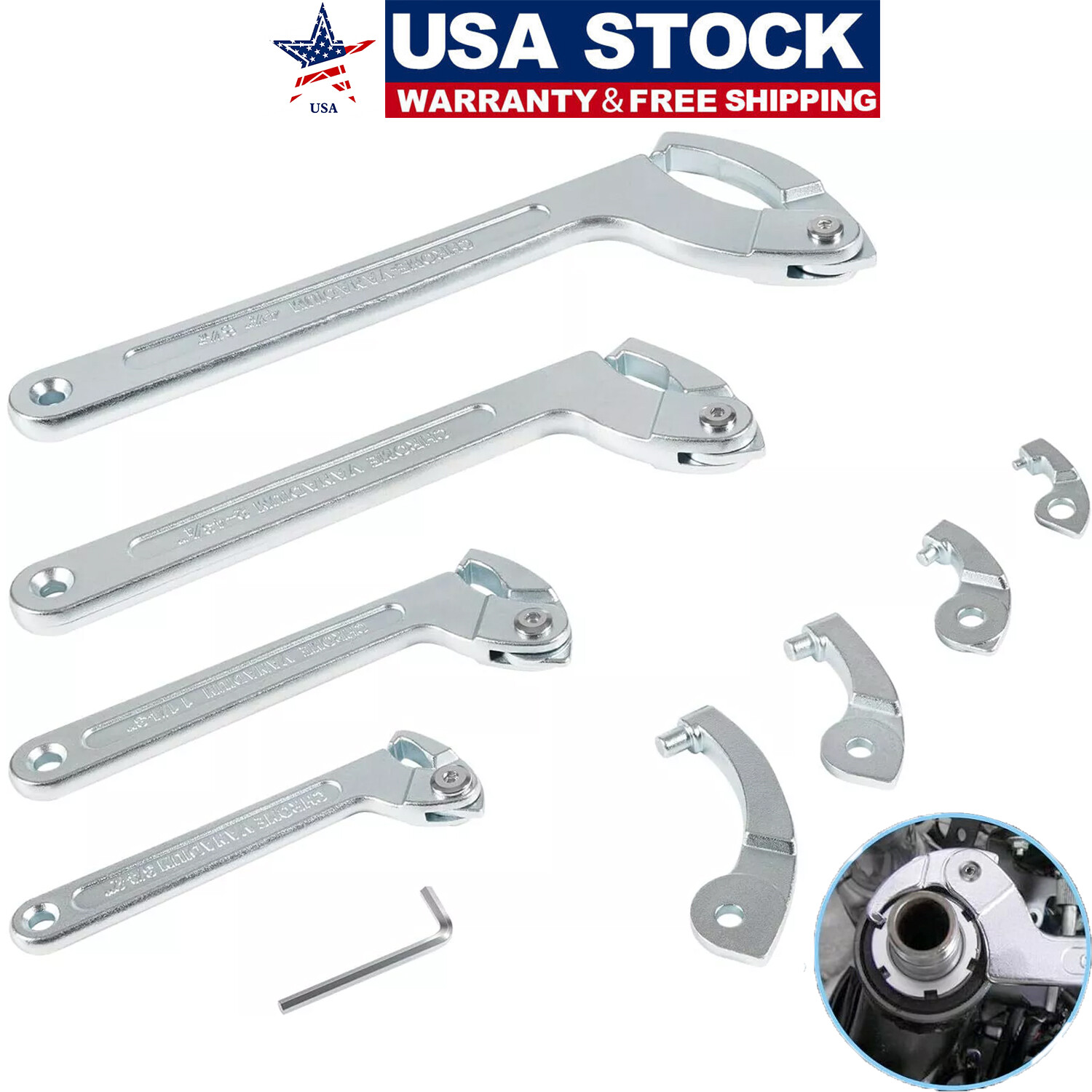 8PCS Adjustable Pin Spanner Wrench Tool Set Coilover Hook Wrench 3/4″ to 6-1/10″