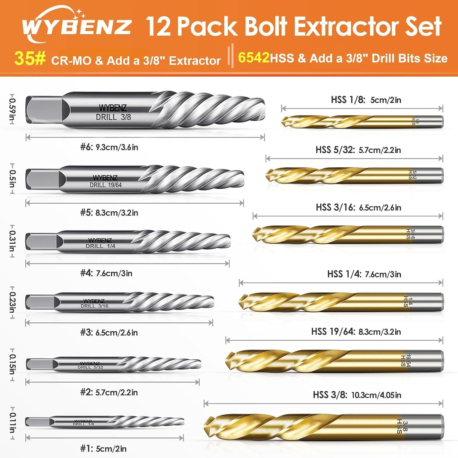 Bolt Extractor & Drill Bit Set 12 Pcs