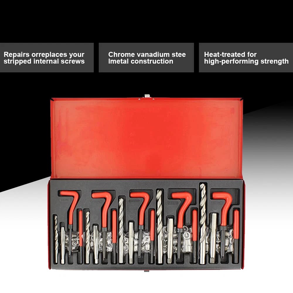 131Pcs Set & Metric Rethreading Tool Kit M5 M6 M8 M10 M12 Helicoil Thread Repair