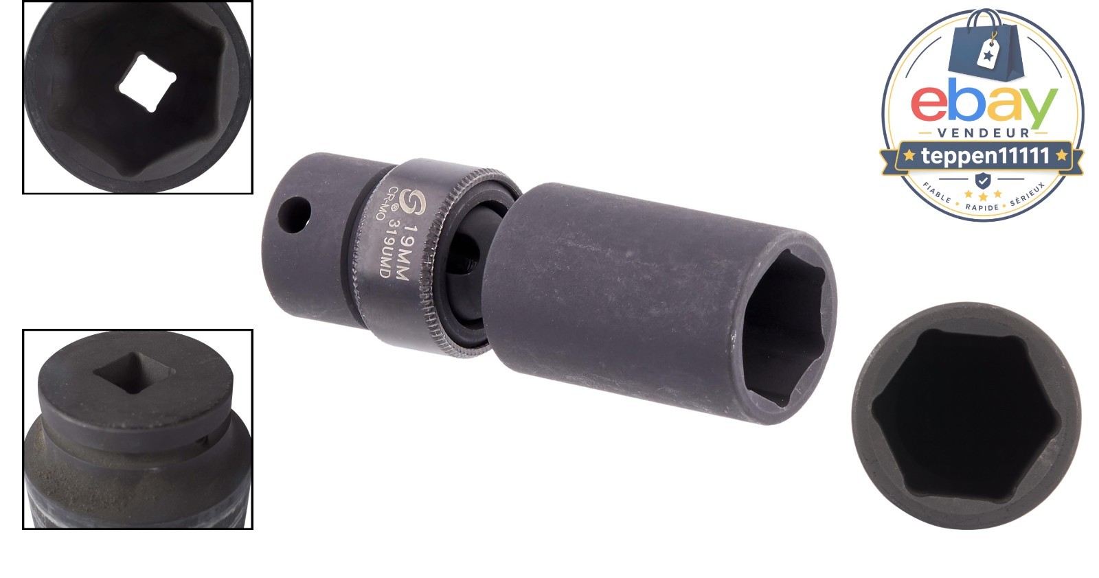 3/8-Inch Drive Deep Universal 6 Point Impact Socket 19mm