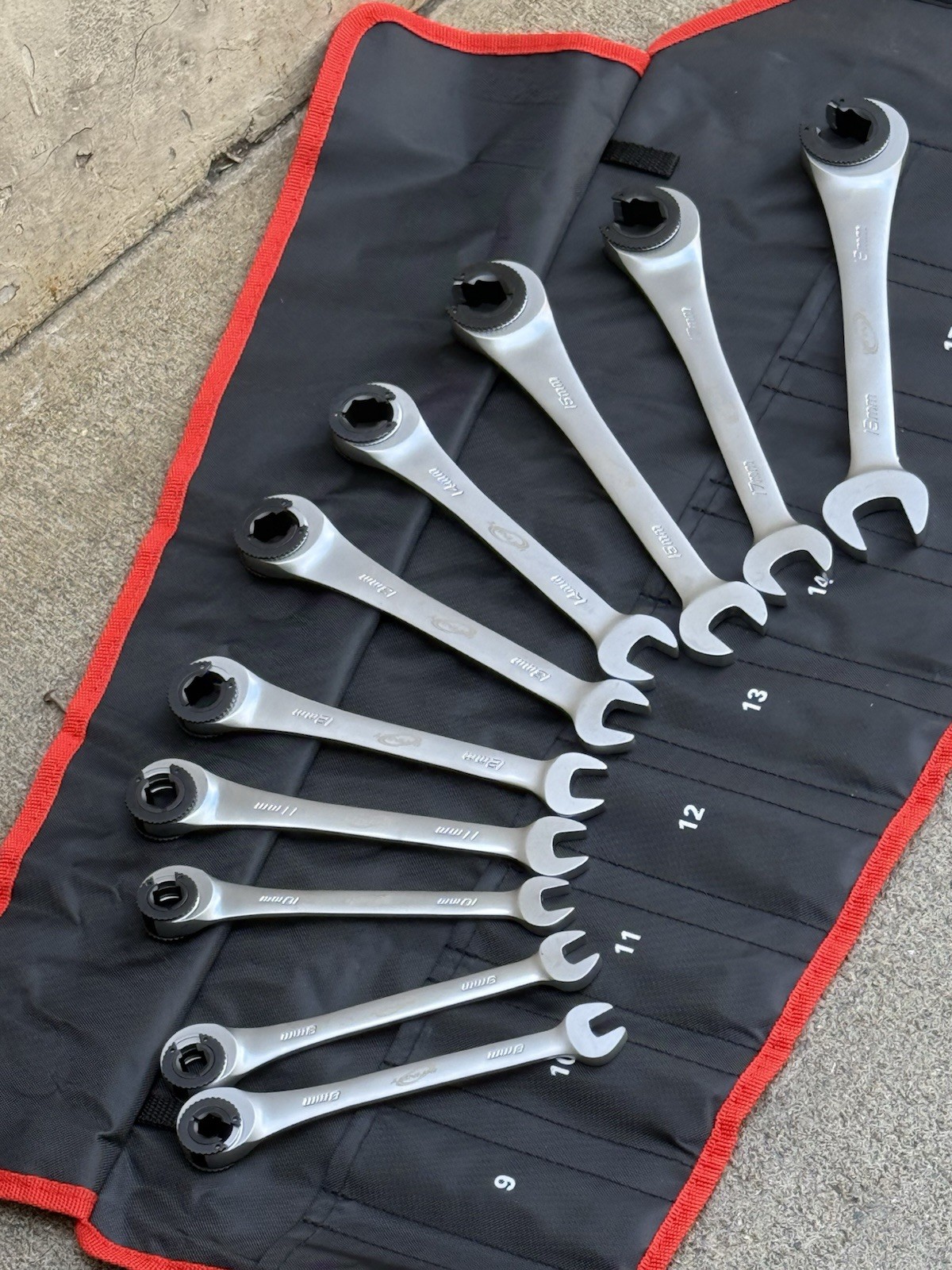 10PCS Metric Open-end Ratchet Wrench Set Flare Nut Tubing Comb Ratching Wrenches