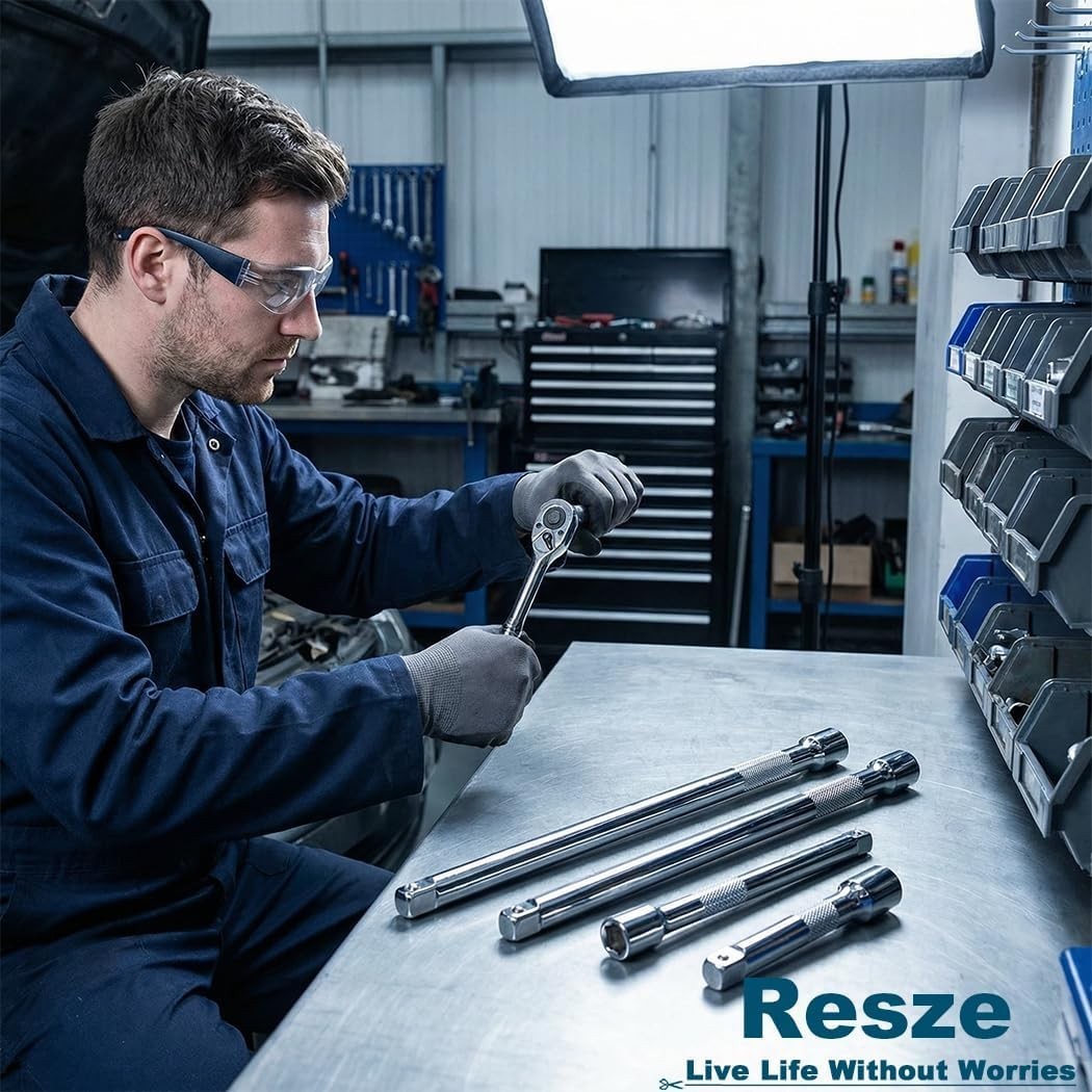 Resze 4 Pcs 1/4″ Socket Extension Set, Drive Impact Bar 4pc, Sliver