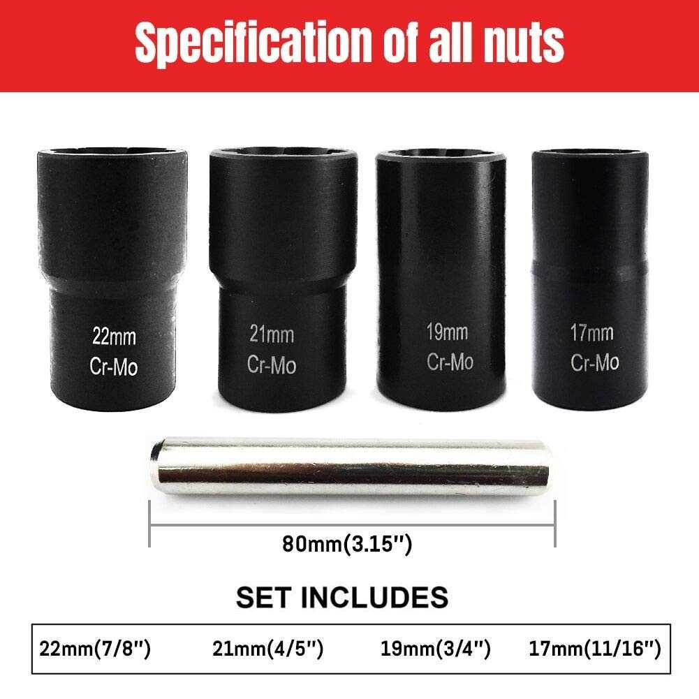 5 PCS 1/2″ Twist Socket Set – 6-Point Nut & Bolt Extractor Tool Kit, Lug Nut Rem